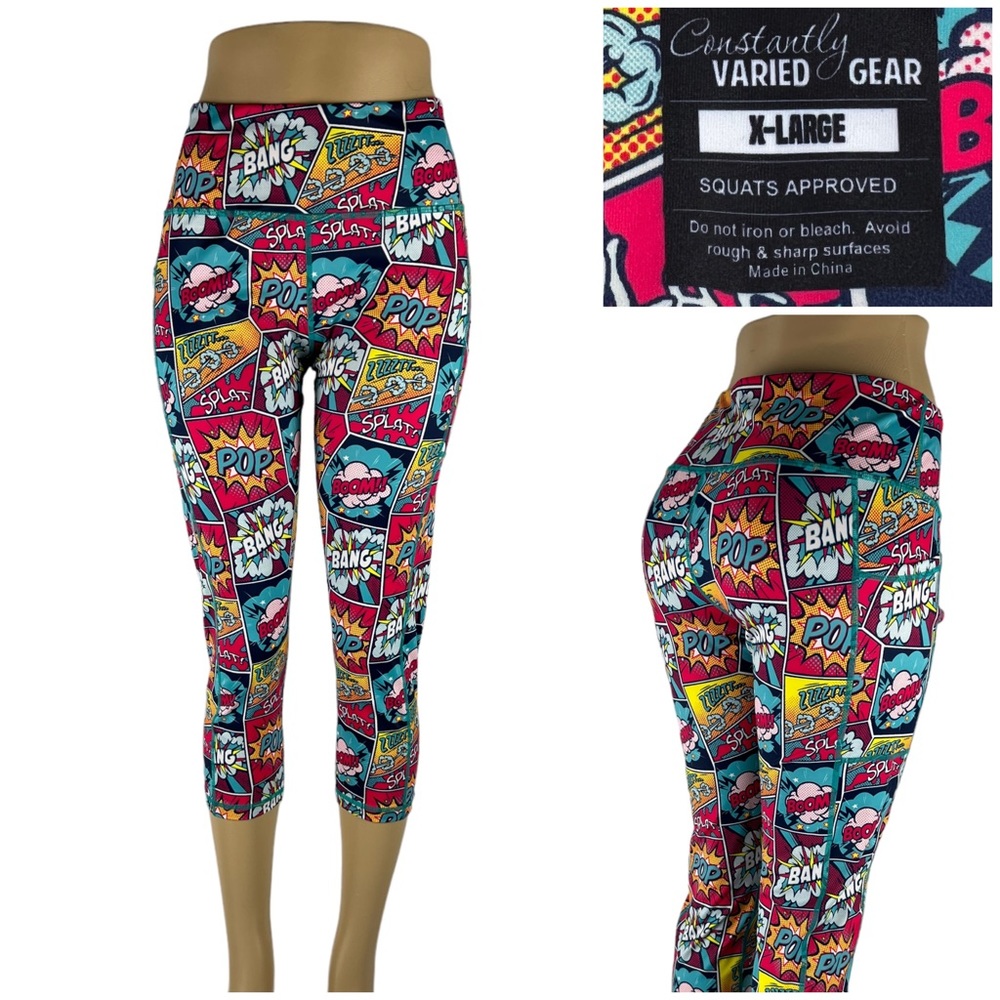 Constantly Varied Gear CVG Womens XL Capri Length Leggings COMIC BOOK HTF EUC